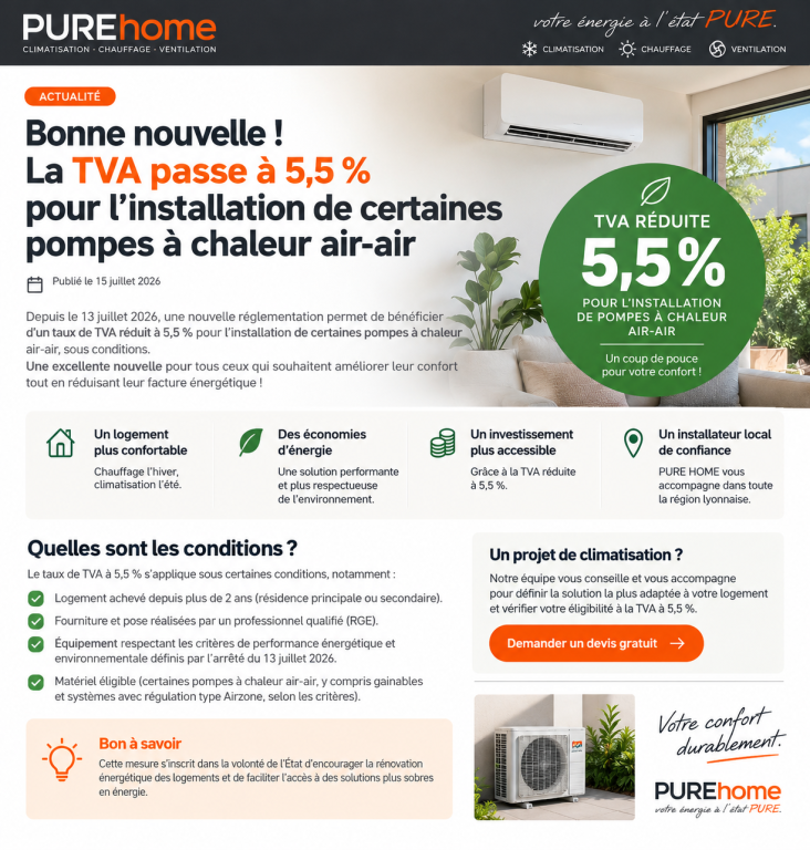 TVA à 5,5 % sur les pompes à chaleur air-air : ce qui change